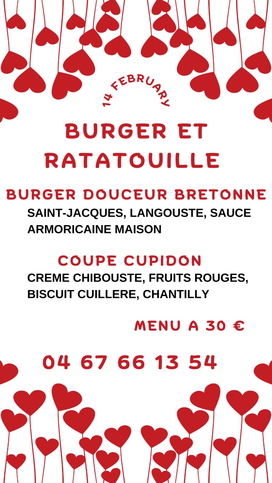 Menu Burger pour la Saint Valentin à Burger et Ratatouille au centre historique de Montpellier